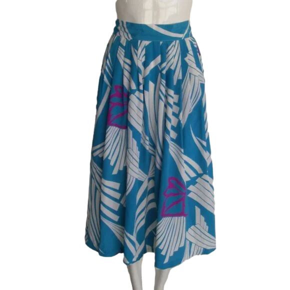 Vintage Dresses & Skirts - Le Jupe Midi Skirt, 25", VINTAGE, Blue Rayon, Wide waist band